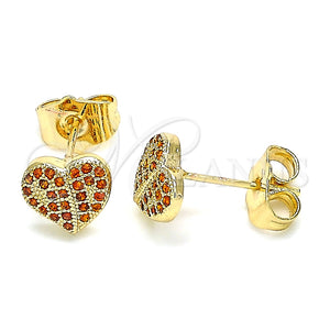 Arete Dormilona 02.233.0051.1 Oro Laminado, Diseño de Corazón, con Granate Micro Pave, Pulido, Tono Dorado