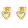 Arete Dormilona 02.233.0052 Oro Laminado, Diseño de Corazón y Mariposa, con Blanca Micro Pave, Pulido, Tono Dorado