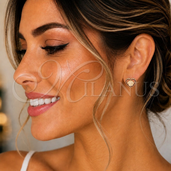 Arete Dormilona 02.233.0052.1 Oro Laminado, Diseño de Corazón y Mariposa, con Granate Micro Pave, Pulido, Tono Dorado