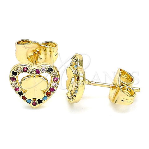 Arete Dormilona 02.233.0052.2 Oro Laminado, Diseño de Corazón y Mariposa, con Multicolor Micro Pave, Pulido, Tono Dorado