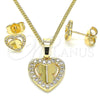 Juego de Arete y Dije de Adulto 10.233.0046 Oro Laminado, Diseño de Corazón y Mariposa, con Blanca Micro Pave, Pulido, Tono Dorado