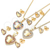 Juego de Arete y Dije de Adulto 10.233.0046.1 Oro Laminado, Diseño de Corazón y Mariposa, con Granate Micro Pave, Pulido, Tono Dorado