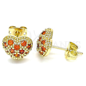 Arete Dormilona 02.213.0138.1 Oro Laminado, Diseño de Corazón, con Granate Zirconia Cubica, Pulido, Tono Dorado