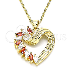 Collares con Dije 04.213.0006.1.20 Oro Laminado, Diseño de Corazón, con Granate and Blanca Zirconia Cubica, Pulido, Tono Dorado (02 MM Thickness, 20 Inches Length)