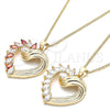 Collares con Dije 04.213.0006.1.20 Oro Laminado, Diseño de Corazón, con Granate and Blanca Zirconia Cubica, Pulido, Tono Dorado (02 MM Thickness, 20 Inches Length)