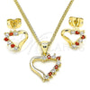 Juego de Arete y Dije de Adulto 10.213.0013.1 Oro Laminado, Diseño de Corazón, con Granate and Blanca Zirconia Cubica, Pulido, Tono Dorado