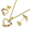 Juego de Arete y Dije de Adulto 10.213.0013.1 Oro Laminado, Diseño de Corazón, con Granate and Blanca Zirconia Cubica, Pulido, Tono Dorado