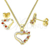 Juego de Arete y Dije de Adulto 10.213.0013.1 Oro Laminado, Diseño de Corazón, con Granate and Blanca Zirconia Cubica, Pulido, Tono Dorado