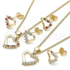 Juego de Arete y Dije de Adulto 10.213.0013.1 Oro Laminado, Diseño de Corazón, con Granate and Blanca Zirconia Cubica, Pulido, Tono Dorado