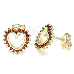 Arete Dormilona 02.284.0032.1 Oro Laminado, Diseño de Corazón, con Granate Zirconia Cubica, Pulido, Tono Dorado
