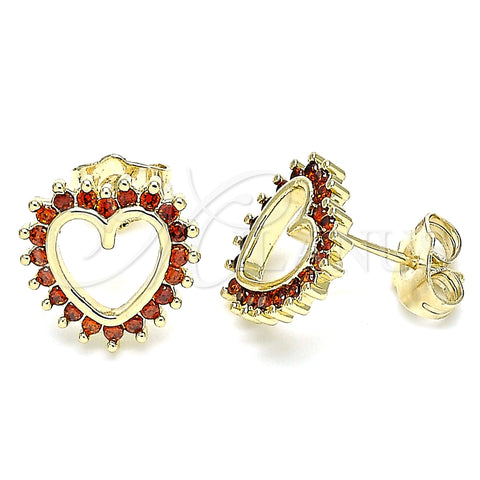 Arete Dormilona 02.284.0032.1 Oro Laminado, Diseño de Corazón, con Granate Zirconia Cubica, Pulido, Tono Dorado