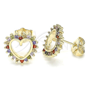 Arete Dormilona 02.284.0032.2 Oro Laminado, Diseño de Corazón, con Multicolor Zirconia Cubica, Pulido, Tono Dorado