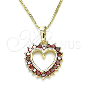 Collares con Dije 04.284.0055.1.20 Oro Laminado, Diseño de Corazón, con Granate Zirconia Cubica, Pulido, Tono Dorado (02 MM Thickness, 20 Inches Length)