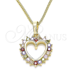 Collares con Dije 04.284.0055.2.20 Oro Laminado, Diseño de Corazón, con Multicolor Zirconia Cubica, Pulido, Tono Dorado (02 MM Thickness, 20 Inches Length)