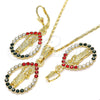 Juego de Arete y Dije de Adulto 10.351.0013.1 Oro Laminado, Diseño de San Judas y Gota, con Multicolor Cristal, Pulido, Tono Dorado