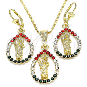 Juego de Arete y Dije de Adulto 10.351.0013.1 Oro Laminado, Diseño de San Judas y Gota, con Multicolor Cristal, Pulido, Tono Dorado
