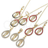 Juego de Arete y Dije de Adulto 10.351.0013.1 Oro Laminado, Diseño de San Judas y Gota, con Multicolor Cristal, Pulido, Tono Dorado