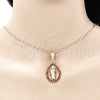 Juego de Arete y Dije de Adulto 10.351.0013.2 Oro Laminado, Diseño de San Judas y Gota, con Granate Cristal, Pulido, Tono Dorado