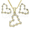 Juego de Arete y Dije de Adulto 10.351.0014 Oro Laminado, Diseño de Corazón, con Blanca Cristal, Pulido, Tono Dorado