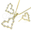 Juego de Arete y Dije de Adulto 10.351.0014 Oro Laminado, Diseño de Corazón, con Blanca Cristal, Pulido, Tono Dorado