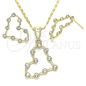 Juego de Arete y Dije de Adulto 10.351.0014 Oro Laminado, Diseño de Corazón, con Blanca Cristal, Pulido, Tono Dorado