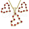 Juego de Arete y Dije de Adulto 10.351.0014.1 Oro Laminado, Diseño de Corazón, con Granate Cristal, Pulido, Tono Dorado