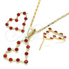 Juego de Arete y Dije de Adulto 10.351.0014.1 Oro Laminado, Diseño de Corazón, con Granate Cristal, Pulido, Tono Dorado