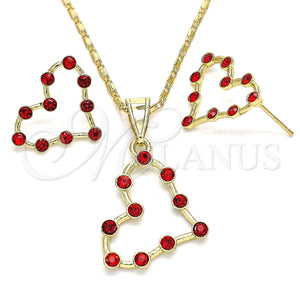 Juego de Arete y Dije de Adulto 10.351.0014.1 Oro Laminado, Diseño de Corazón, con Granate Cristal, Pulido, Tono Dorado