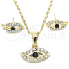 Juego de Arete y Dije de Adulto 10.351.0016 Oro Laminado, con Negro and Blanca Cristal, Pulido, Tono Dorado