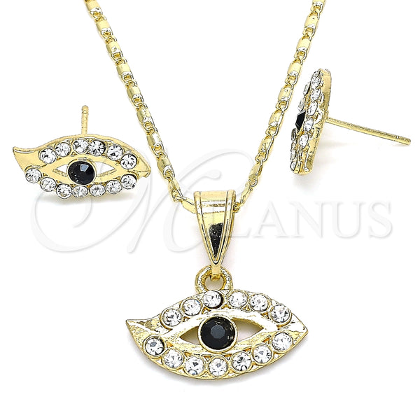 Juego de Arete y Dije de Adulto 10.351.0016 Oro Laminado, con Negro and Blanca Cristal, Pulido, Tono Dorado