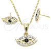 Juego de Arete y Dije de Adulto 10.351.0016 Oro Laminado, con Negro and Blanca Cristal, Pulido, Tono Dorado