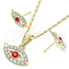 Juego de Arete y Dije de Adulto 10.351.0016.1 Oro Laminado, con Granate and Blanca Cristal, Pulido, Tono Dorado