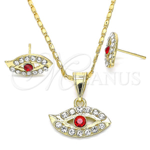 Juego de Arete y Dije de Adulto 10.351.0016.1 Oro Laminado, con Granate and Blanca Cristal, Pulido, Tono Dorado