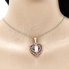 Collares con Dije 04.351.0025.20 Oro Laminado, Diseño de Guadalupe y Corazón, con Granate Cristal, Pulido, Tres Tonos (02 MM Thickness, 20 Inches Length)