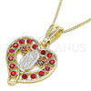 Collares con Dije 04.351.0025.20 Oro Laminado, Diseño de Guadalupe y Corazón, con Granate Cristal, Pulido, Tres Tonos (02 MM Thickness, 20 Inches Length)