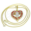 Collares con Dije 04.351.0025.20 Oro Laminado, Diseño de Guadalupe y Corazón, con Granate Cristal, Pulido, Tres Tonos (02 MM Thickness, 20 Inches Length)