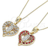 Collares con Dije 04.351.0025.20 Oro Laminado, Diseño de Guadalupe y Corazón, con Granate Cristal, Pulido, Tres Tonos (02 MM Thickness, 20 Inches Length)