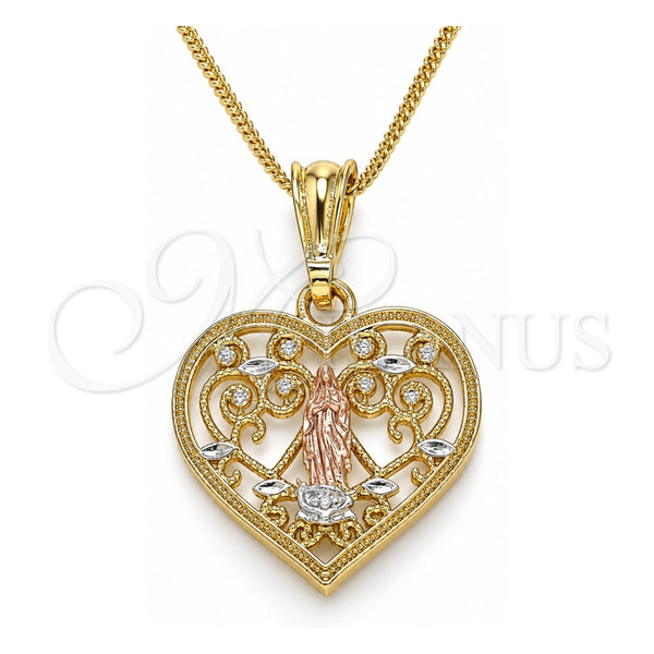 Collares con Dije 04.351.0026.20 Oro Laminado, Diseño de Guadalupe y Corazón, Pulido, Tres Tonos (Grosor 02 MM, 20 Pulgadas de Largo)