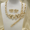 Collar, Pulsera y Dije 06.372.0024 Oro Laminado, Diseño de Besos y Abrazos y Delfín, con Blanca Cristal, Pulido, Tono Dorado