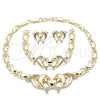 Collar, Pulsera y Dije 06.372.0024 Oro Laminado, Diseño de Besos y Abrazos y Delfín, con Blanca Cristal, Pulido, Tono Dorado