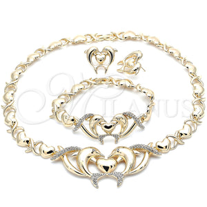 Collar, Pulsera y Dije 06.372.0024 Oro Laminado, Diseño de Besos y Abrazos y Delfín, con Blanca Cristal, Pulido, Tono Dorado