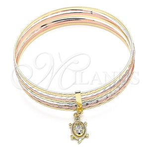 Aro Semanario 07.253.0013.06 Oro Laminado, Diseño de Tortuga, con Zirconia Cubica Blanca, Diamantado, Tres Tonos (Grosor 02 MM, Talla 6 (2,75 de Diámetro))