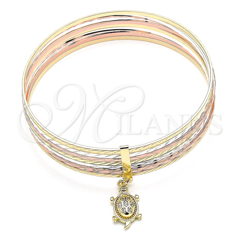 Aro Semanario 07.253.0013.06 Oro Laminado, Diseño de Tortuga, con Zirconia Cubica Blanca, Diamantado, Tres Tonos (Grosor 02 MM, Talla 6 (2,75 de Diámetro))