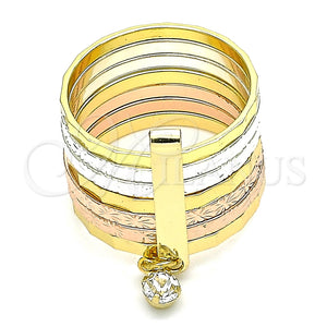 Anillo Multi Piedra 01.253.0040.07 Oro Laminado, Diseño de Semanario, con Blanca Cristal, Diamantado, Tres Tonos (Size 7)
