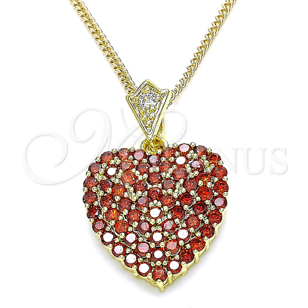 Collares con Dije 04.283.0009.1.20 Oro Laminado, Diseño de Corazón, con Granate and Blanca Zirconia Cubica, Pulido, Tono Dorado (02 MM Thickness, 20 Inches Length)