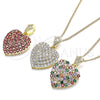 Collares con Dije 04.283.0009.1.20 Oro Laminado, Diseño de Corazón, con Granate and Blanca Zirconia Cubica, Pulido, Tono Dorado (02 MM Thickness, 20 Inches Length)