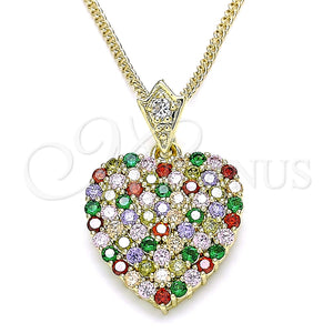 Collares con Dije 04.283.0009.2.20 Oro Laminado, Diseño de Corazón, con Multicolor Zirconia Cubica, Pulido, Tono Dorado (02 MM Thickness, 20 Inches Length)