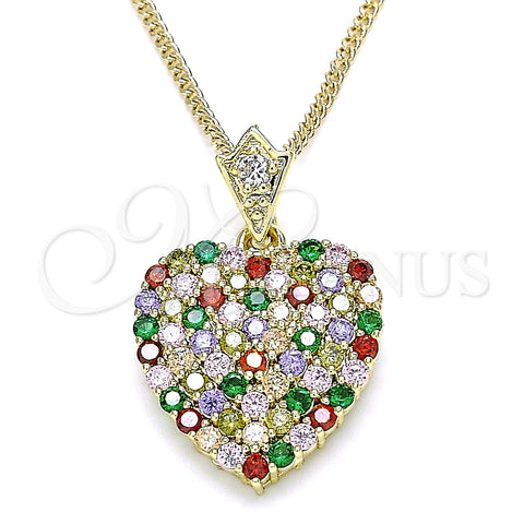 Collares con Dije 04.283.0009.2.20 Oro Laminado, Diseño de Corazón, con Multicolor Zirconia Cubica, Pulido, Tono Dorado (02 MM Thickness, 20 Inches Length)