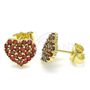Arete Dormilona 02.283.0032.1 Oro Laminado, Diseño de Corazón, con Granate Zirconia Cubica, Pulido, Tono Dorado