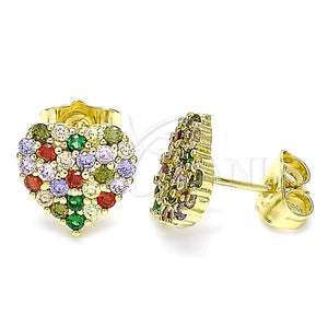 Arete Dormilona 02.283.0032.2 Oro Laminado, Diseño de Corazón, con Multicolor Zirconia Cubica, Pulido, Tono Dorado